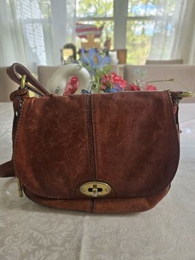 Fossil Vintage Leather Crossbody Bag Brown Distressed Messenger Purse Adjustable